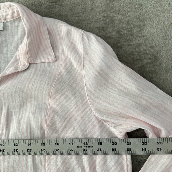 J. Jill Love Linen Pink White Striped Button Down Shirt MEDIUM Long Sleeve Tunic - Picture 6 of 6